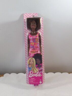 Barbie Doll in Pink Logo Patterned Dress NOS